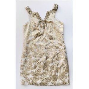 “LILLY PULITZER” Valli Resort Gold Palm Jacquard Shift Dress